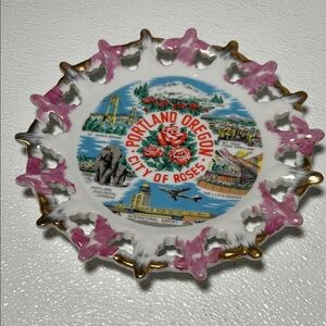 Vintage Portland Oregon Souvenir Plate 8” Spoked Mid Century
